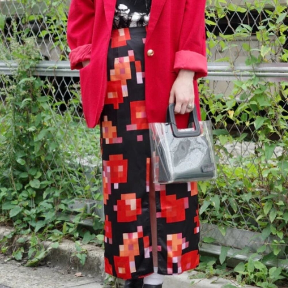 Marni Digital Pixel Black/Red Midi Skirt XS IT38 $1255
